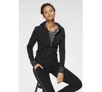 Sweatjacke KANGAROOS, Damen, Gr. 40/42, schwarz (schwarz, gepunktet), Interlock, Obermaterial: 100% Baumwolle, gepunktet, unifarben mit Farbeinsatz, sehr figurbetont hüftlang, Bündchen, Sweatjacken Sw