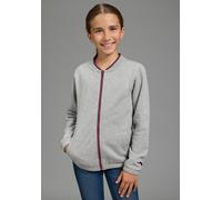 Sweatjacke KANGAROOS "Modische Sweatjacke mit Bündchen", Mädchen, Gr. 176/182, grau (graumeliert), angeraute Sweatware, Obermaterial: 90% Baumwolle, 10% Viskose, unifarben, Basic hüftlang, mit innenli