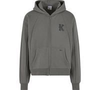 Sweatjacke KARL KANI "Karl Kani KK Boxy Full Zip Hoodie", Herren, Gr. M, grau, 65% Baumwolle, 35% Polyester, Rundhals, Sweatjacken Sweatjacke (15573955-M) grau