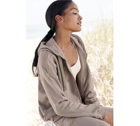 Sweatjacke LASCANA Gr. 32/34, braun (hellbraun) Damen Sweatjacken aus organischer Baumwolle (85616658-32)