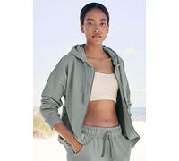 Sweatjacke LASCANA Gr. 40/42, blau (graublau) Damen Sweatjacken aus organischer Baumwolle (78158800-40)