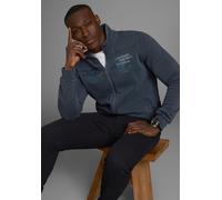 Sweatjacke MAN'S WORLD, Herren, Gr. 5XL (72/74), blau (blau gewaschen), Obermaterial: 85% Baumwolle, 15% Polyester, washed, regular fit, angesetztes Bündchen, Sweatjacken Sweatjacke, mit Print und Sti