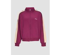 Sweatjacke S.OLIVER, Damen, Gr. 32/34, rot (dunkelrot), Sweatware, Obermaterial: 95% Baumwolle, 5% Elasthan, unifarben mit Farbeinsatz, lässig geschnitten normal, Rundhals, mit Ärmeleinsatz angesetzte