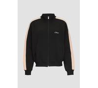 Sweatjacke S.OLIVER, Damen, Gr. 36/38, schwarz, Sweatware, Obermaterial: 95% Baumwolle, 5% Elasthan, unifarben mit Farbeinsatz, lässig geschnitten normal, Rundhals, mit Ärmeleinsatz angesetztes Bündch