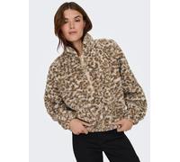 Sweatjacke ONLY "ONLXENA L/S TEDDY BOX SWT", Damen, Gr. S, humus aop:leo walnut, toasted coconut, Plüsch, Obermaterial: 100% Polyester, gemustert, weit, Sweatjacken Sweatjacke (67295055-S)