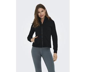Sweatjacke ONLY PLAY "ONPMELINA LS HN ZIP SWT NOOS", Damen, Gr. S, schwarz, Sweatware, Obermaterial: 50% Baumwolle, 50% Polyester, unifarben, normal, hoch geschlossener Ausschnitt, Sweatjacken Sweatja