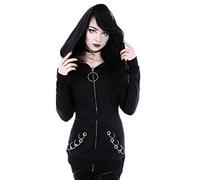 Sweatjacke Oversize Damen - Lange Jacke, Gothic, locker, schwarz, mit festen Ärmeln, Cardigan mit Kapuze, Damen, Punk, Mantel, S Mantel, Schwarz, 54