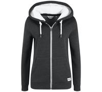 OXMO Binja Damen Lange Sweatjacke Kapuzenjacke Hoodie mit Teddyfell-Kapuze, Größe:S, Farbe:Dark Grey Melange (1940071)
