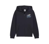 Sweatjacke PUMA "MID90s Jacke mit Reißverschluss Jungen", Jungen, Gr. 128, blau (new navy blau), Obermaterial: 66% Baumwolle, 34% Polyester; Kapuzenfutter: 100% Baumwolle; Rippe: 3% Elasthan, 97% Baum