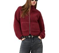 Sweatjacke QS, Damen, Gr. XL, rot (merlot rot), Fleece, Obermaterial: 100% Polyester, unifarben, normal hüftbedeckend, Rundhals, Flachstrickbündchen, Sweatjacken Sweatjacke, Fleecejacke mit Stehkragen