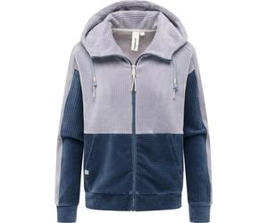 Sweatjacke RAGWEAR "Colbien Cordy", Damen, Gr. S (36), blau (indigo), Cord, Material: 76% Baumwolle, 20% Polyester, 4% Elasthan, oversize hüftbedeckend, hoch geschlossener Ausschnitt, Raglanärmel,weit