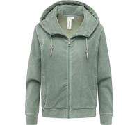 Ragwear Damen Cordjacke weiche Sweatjacke Zip-Hoodie Übergangsjacke aus weichem Kord in Samt-Haptik Corduly Cordy Dusty Green Gr. S