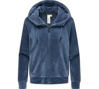 Sweatjacke RAGWEAR "Corduly Cordy", Damen, Gr. XXL (44), indigo, Material: 76% Baumwolle, 20% Polyester, 4% Elasthan, oversize hüftlang, hoch geschlossener Ausschnitt, Ärmel ohne Ärmelschlitz abgestep