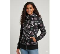 Sweatjacke RAGWEAR "NESKA ZIP FLOWERS O", Damen, Gr. XXL, schwarz, Sweatware, Obermaterial: 70% Baumwolle, 30% Polyester, bedruckt, geblümt, gemustert, figurbetont hüftbedeckend, Rundhals, Rippbündche