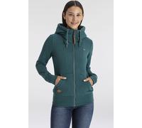 Sweatjacke RAGWEAR "NESKA ZIP O", Damen, Gr. XXL, blau (petrol), Sweatware, Obermaterial: 90% Baumwolle, 10% Polyester, kontrastfarbene Details, unifarben, figurbetont normal, Rundhals, Rippbündchen,