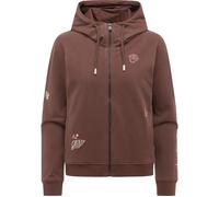 Sweatjacke RAGWEAR "Parya Embro", Damen, Gr. XS (34), dunkelbraun, Material: 95% Baumwolle, 5% Elasthan, gerade hüftlang, Rundhals, Ärmel ohne Ärmelschlitz Rippstrickbündchen, Sweatjacken Sweatjacke, 