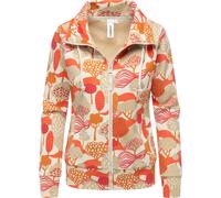 Sweatjacke RAGWEAR "Ronette Print", Damen, Gr. S (36), ecru, 70% Baumwolle, 30% Polyester, tailliert hüftbedeckend, hoch geschlossener Ausschnitt, eng Rippstrickbündchen, Sweatjacken Sweatjacke, Zip-J