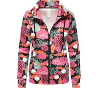 Sweatjacke RAGWEAR "Ronette Print", Damen, Gr. S (36), bunt (schwarz), 70% Baumwolle, 30% Polyester, tailliert hüftbedeckend, hoch geschlossener Ausschnitt, eng Rippstrickbündchen, Sweatjacken Sweatja