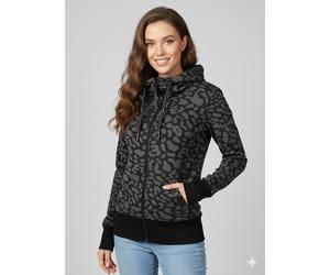 Sweatjacke RAGWEAR "RYLIE PRINT ZIP O", Damen, Gr. XL, schwarz, Sweatware, Obermaterial: 65% Baumwolle, 35% Polyester, bedruckt, gemustert, normal, Rundhals, Rippbündchen, Sweatjacken Sweatjacke (7622