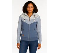 Sweatjacke RAGWEAR "TREGA ZIP O", Damen, Gr. L, blau (blau 2040), Sweatware, Obermaterial: 70% Baumwolle, 30% Polyester, bedruckt, colorblocking, kontrastfarbene Details, mehrfarbig, figurbetont hüftl