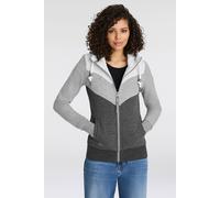 Sweatjacke RAGWEAR "TREGA ZIP O", Damen, Gr. L, grau, Sweatware, Obermaterial: 70% Baumwolle, 30% Polyester, bedruckt, kontrastfarbene Details, mehrfarbig, figurbetont hüftlang, Rundhals, Rippbündchen