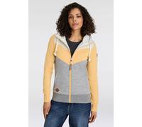 Sweatjacke RAGWEAR "TREGA ZIP O", Damen, Gr. S, gelb, Sweatware, Obermaterial: 70% Baumwolle, 30% Polyester, bedruckt, colorblocking, kontrastfarbene Details, mehrfarbig, figurbetont hüftlang, Rundhal