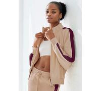 Sweatjacke S.OLIVER, Damen, Gr. 48/50, beige (sand), Sweatware, Obermaterial: 95% Baumwolle, 5% Elasthan, unifarben mit Farbeinsatz, lässig geschnitten normal, Rundhals, mit Ärmeleinsatz angesetztes B