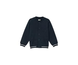 Sweatjacke S.OLIVER JUNIOR, Jungen, Gr. 152, blau (navy), Sweatware, Obermaterial: 72% Baumwolle, 23% Polyester, 5% Elasthan, unifarben mit Farbeinsatz, normal hüftbedeckend, Rundhals, elastischer Bun