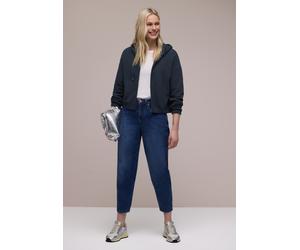 Sweatjacke STREET ONE, Damen, Gr. 34, blau (shadowed navy), Sweatware, 86% Baumwolle, 12% Polyester, 2% Elasthan, unifarben, normal normal, ohne Ausschnitt, elastischer Bund, Sweatjacken Sweatjacke, m