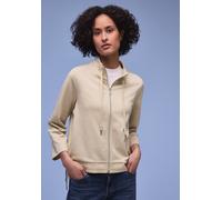 Sweatjacke STREET ONE, Damen, Gr. 36, beige (cotton beige), Web, Obermaterial: 71% Polyester, 26% Viskose, 3% Elasthan, unifarben, normal hüftbedeckend, Rundhals, Bündchen, Sweatjacken Sweatjacke, 3/4