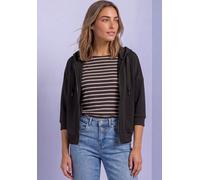 Sweatjacke STREET ONE, Damen, Gr. 36, schwarz (schwarz coffee), Sweatware, Obermaterial: 46% Modal, 46% Polyester, 8% Elasthan, unifarben, bequem hüftbedeckend, Rundhals, Bündchen, Sweatjacken Sweatja