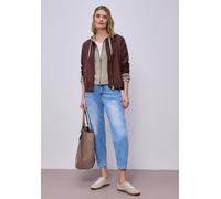 Sweatjacke STREET ONE, Damen, Gr. 42, braun (timeless beige), Sweatware, 86% Baumwolle, 12% Polyester, 2% Elasthan, unifarben, normal normal, ohne Ausschnitt, elastischer Bund, Sweatjacken Sweatjacke,