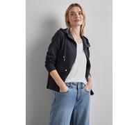 Sweatjacke STREET ONE, Damen, Gr. 44, blau (night sky blau), Sweatware, 96% Baumwolle, 4% Elasthan, unifarben, gerade normal, ohne Ausschnitt, Bündchen, Sweatjacken Sweatjacke, mit Kapuze (12792141-44