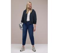 Sweatjacke STREET ONE, Damen, Gr. 44, blau (shadowed navy), Sweatware, 86% Baumwolle, 12% Polyester, 2% Elasthan, unifarben, normal normal, ohne Ausschnitt, elastischer Bund, Sweatjacken Sweatjacke, m