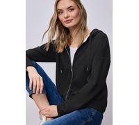 Sweatjacke STREET ONE, Damen, Gr. 44, schwarz, Sweatware, 86% Baumwolle, 12% Polyester, 2% Elasthan, unifarben, normal normal, ohne Ausschnitt, elastischer Bund, Sweatjacken Sweatjacke, mit Kapuze (85