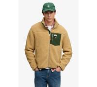 Sweatjacke SUPERDRY "MOUNTAIN FULL ZIP FLEECE", Herren, Gr. L, beach sand marl, mount view grn, Fleece, Obermaterial: 100% Polyester, unifarben mit Farbeinsatz, relaxed fit normal, ohne Ausschnitt, ei