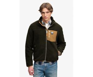 Sweatjacke SUPERDRY "MOUNTAIN FULL ZIP FLEECE", Herren, Gr. XXL, surplus goods olive, deep braun, Fleece, Obermaterial: 100% Polyester, unifarben mit Farbeinsatz, relaxed fit normal, ohne Ausschnitt,