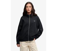 Sweatjacke SUPERDRY "SIGNATURE EMB OVERSIZED TRACK", Damen, Gr. M, schwarz (eclipse navy), Sweatware, Obermaterial: 60% Baumwolle, 40% Polyester, unifarben, oversize normal, hoch geschlossener Ausschn