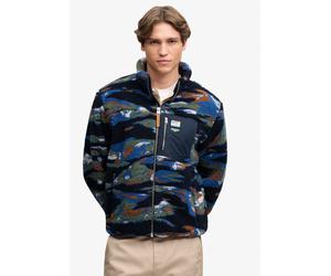 Sweatjacke SUPERDRY "TERRAIN FLEECE ZIP THRU", Herren, Gr. L, bunt (navy terrain), Fleece, Obermaterial: 100% Polyester, bedruckt, relaxed fit normal, ohne Ausschnitt, Rippbündchen, Sweatjacken Sweatj