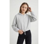 TOM TAILOR - Cropped Sweatjacke in Melange-Optik Light Stone Grey Melange 164