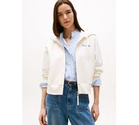 Sweatjacke TOMMY HILFIGER "SCRIPT REG PIQUE ZIP-UP HOODIE", Damen, Gr. XXL (44), beige (ivory silk), Sweatware, Obermaterial: 85% Baumwolle, 15% Polyamid, unifarben, regular fit normal, Rundhals, Swea