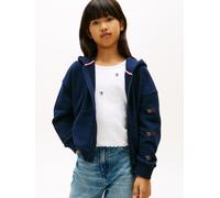 Sweatjacke TOMMY HILFIGER "STAR ZIP THROUGH HOODIE", Jungen, Gr. 12 (152), schwarz night navy, Sweatware, Obermaterial: 68% Baumwolle, 32% Polyester, unifarben, relaxed fit normal, Rundhals, Rippstric