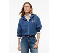 Sweatjacke TOMMY HILFIGER "STUDIO TOMMY ZIP-UP HOODIE SWT", Damen, Gr. S (36/38), aegean sea, Sweatware, Obermaterial: 100% Baumwolle, bedruckt, normal, Rundhals, Sweatjacken Sweatjacke, Baumwolle (55