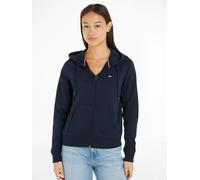 Sweatjacke TOMMY JEANS "TJW REG S FLAG ZIP THRU", Damen, Gr. L (40), blau (schwarz night navy), Sweatware, Obermaterial: 80% Baumwolle, 20% Polyester, unifarben, regular fit hüftlang, Rippbündchen, Sw