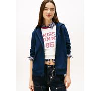 Sweatjacke TOMMY JEANS "TJW REG S FLAG ZIP THRU", Damen, Gr. L (40), blau (schwarz night navy), Sweatware, Obermaterial: 80% Baumwolle, 20% Polyester, unifarben, regular fit hüftlang, Rippbündchen, Sw