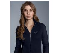 Sweatjacke TRIGEMA "TRIGEMA Jacke mit Kristallsteinen", Damen, Gr. S, blau (navy), 95% Baumwolle, 5% Elasthan, Sweatjacken Sweatjacke (551665-S) navy