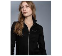 Sweatjacke TRIGEMA "TRIGEMA Jacke mit Kristallsteinen", Damen, Gr. XS, schwarz, Single Jersey, 95% Baumwolle, 5% Elastan, lang, ohne Ausschnitt, Sweatjacken Sweatjacke (218656-XS) schwarz
