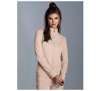 Sweatjacke TRIGEMA "TRIGEMA Jacke veredelt mit Kristallsteinen", Damen, Gr. M, sand, melange, Single Jersey, 95% Baumwolle, 5% Elastan, lang, ohne Ausschnitt, Sweatjacken Sweatjacke (26330943-M) sand,