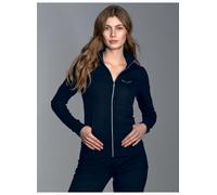 Sweatjacke TRIGEMA "TRIGEMA Jacke veredelt mit Kristallsteinen", Damen, Gr. XS, blau (navy), Single Jersey, 95% Baumwolle, 5% Elastan, lang, ohne Ausschnitt, Sweatjacken Sweatjacke (90494066-XS) navy