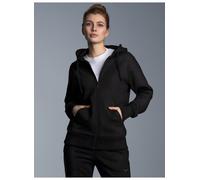 Sweatjacke TRIGEMA "TRIGEMA Sweatjacke mit Kapuze", Damen, Gr. 3XL, schwarz, 70% Baumwolle, 30% Polyester, Basic, lang, Rundhals, Sweatjacken Sweatjacke (40816855-XXXL) schwarz